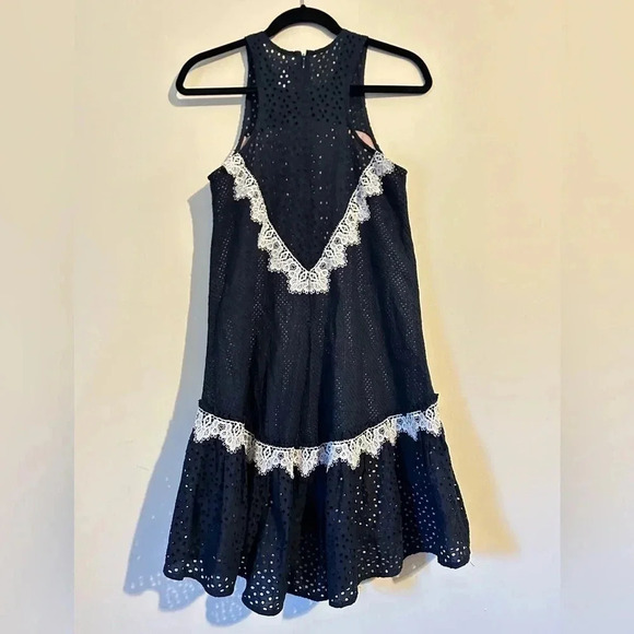Nha Khanh Navy Bell Dress Shift Eyelet Shift Mini size 2 Wedding Guest - Picture 6 of 7
